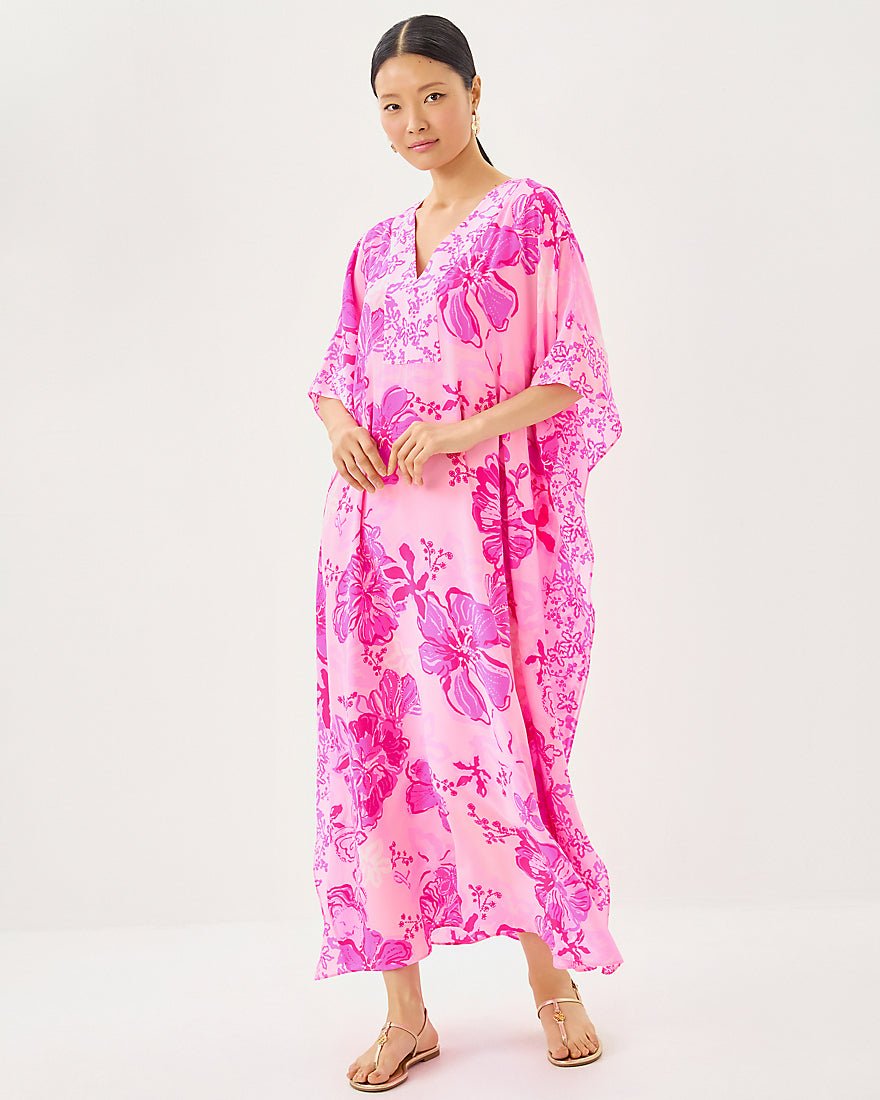 Levy Silk Maxi Caftan Dress - Parigi Pink Supporting Squad