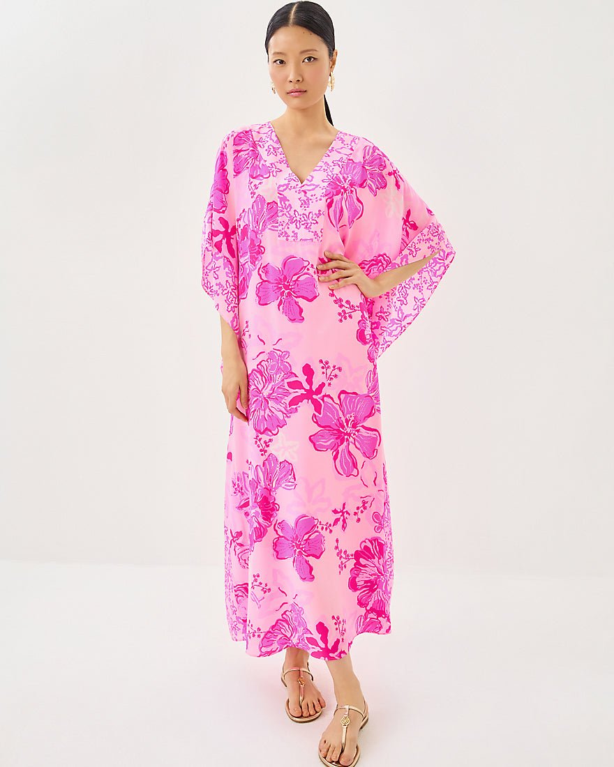 Levy Silk Maxi Caftan Dress - Parigi Pink Supporting Squad