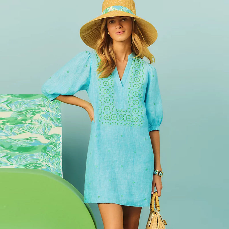 Lilly Pulitzer Mialeigh Linen Dress Capri Blue
