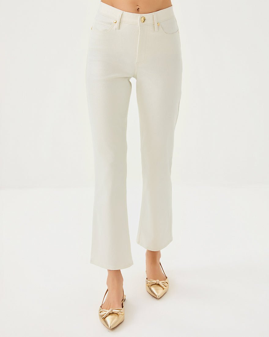 Liza Shimmer Crop Flare Jean - Coconut Metallic