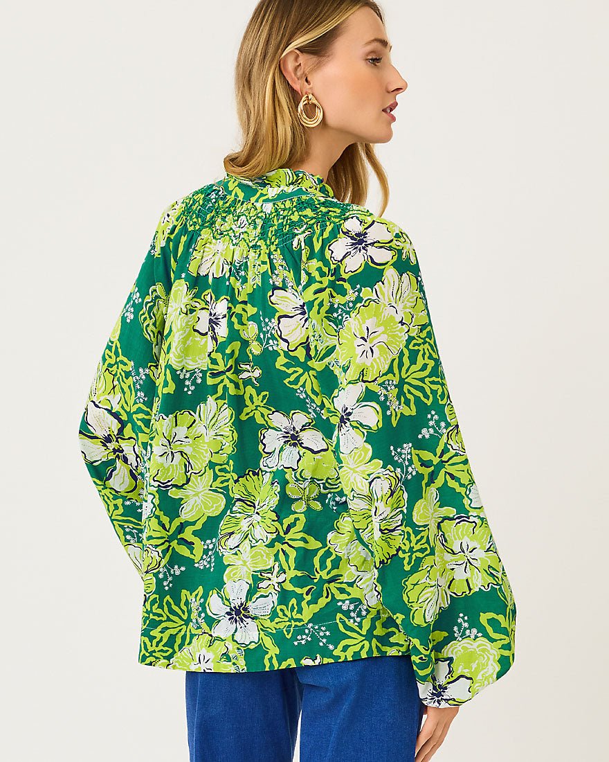 Lourdes Long Sleeve Top - Fiddle Leaf Green Once And Floral