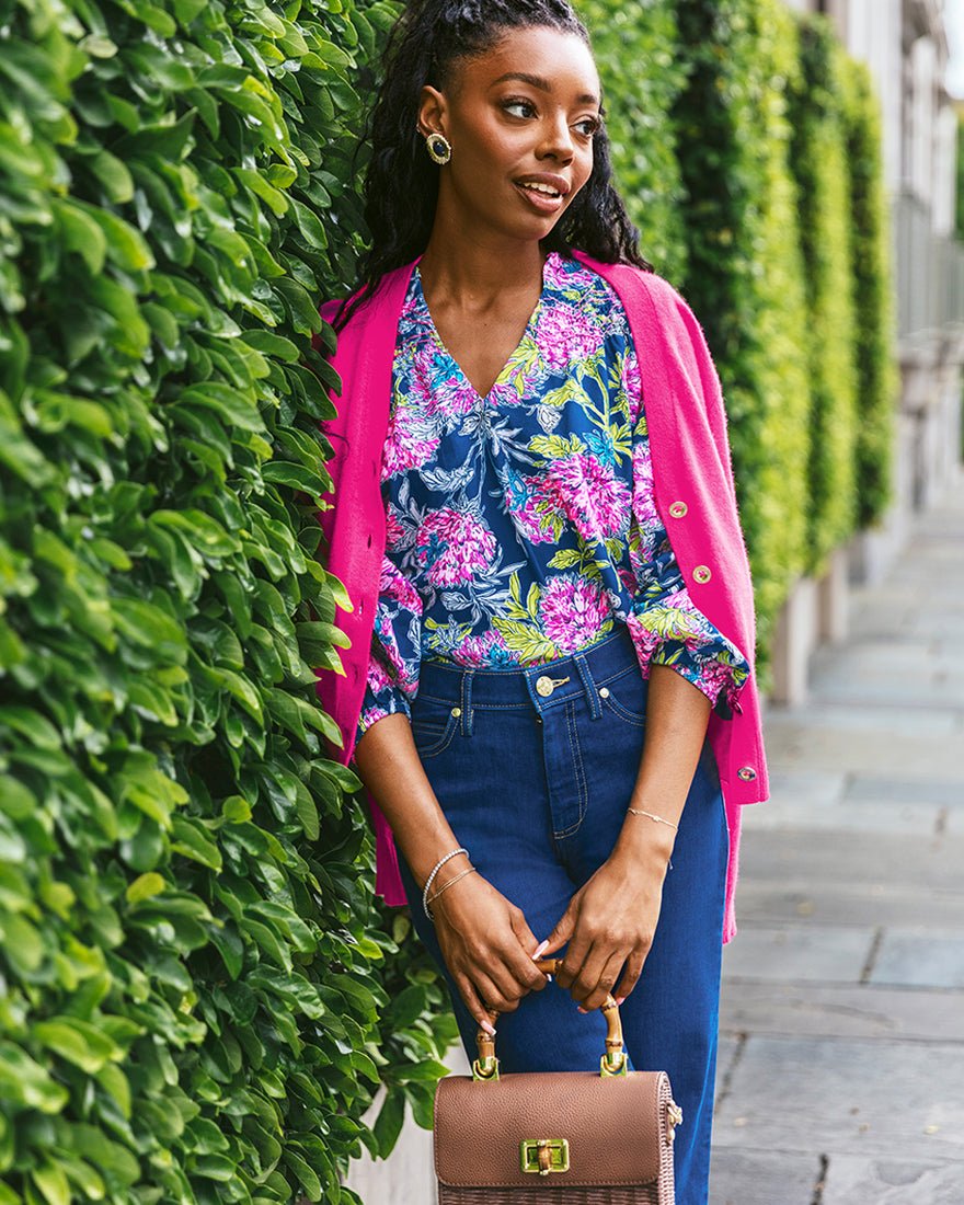 Lourdes Long Sleeve Top - Multi Dahlia Licious