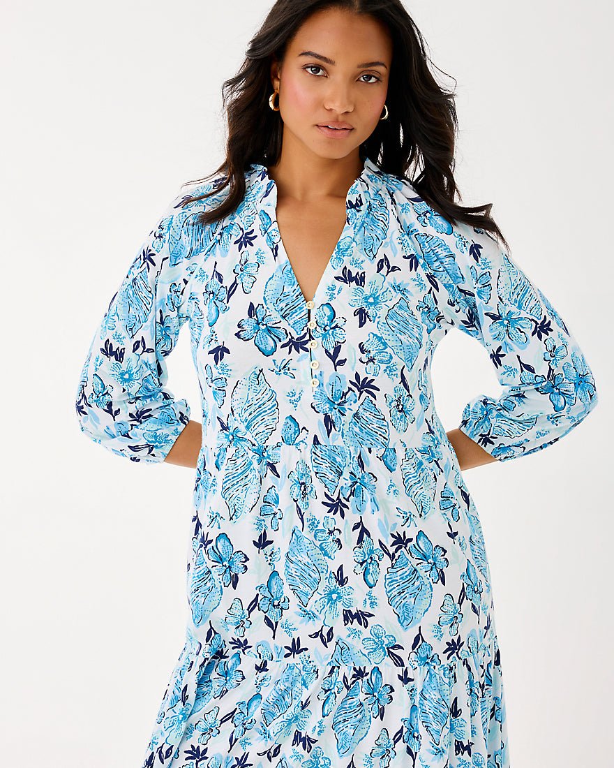 Lilly Pulitzer - Malone Three Quarter Sleeve Maxi Dress - Resort White Seashell Splendor