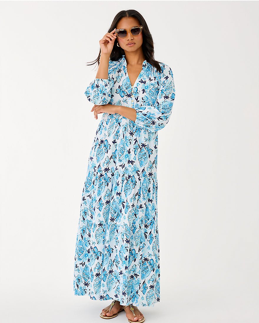 Lilly Pulitzer - Malone Three Quarter Sleeve Maxi Dress - Resort White Seashell Splendor