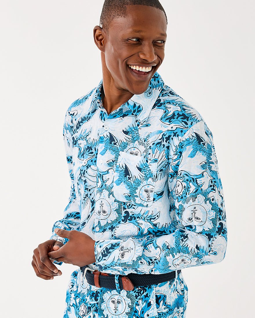 Lilly Pulitzer - Mens Stuff Addison Shirt - Bellevue Blue Lilly Gulls