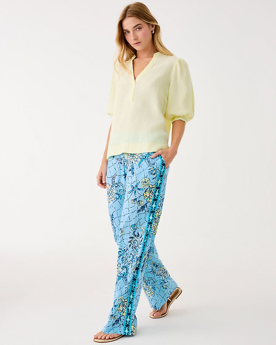 Lilly Pulitzer - Mialeigh Elbow Sleeve Linen Top - Limoncello X Resort White