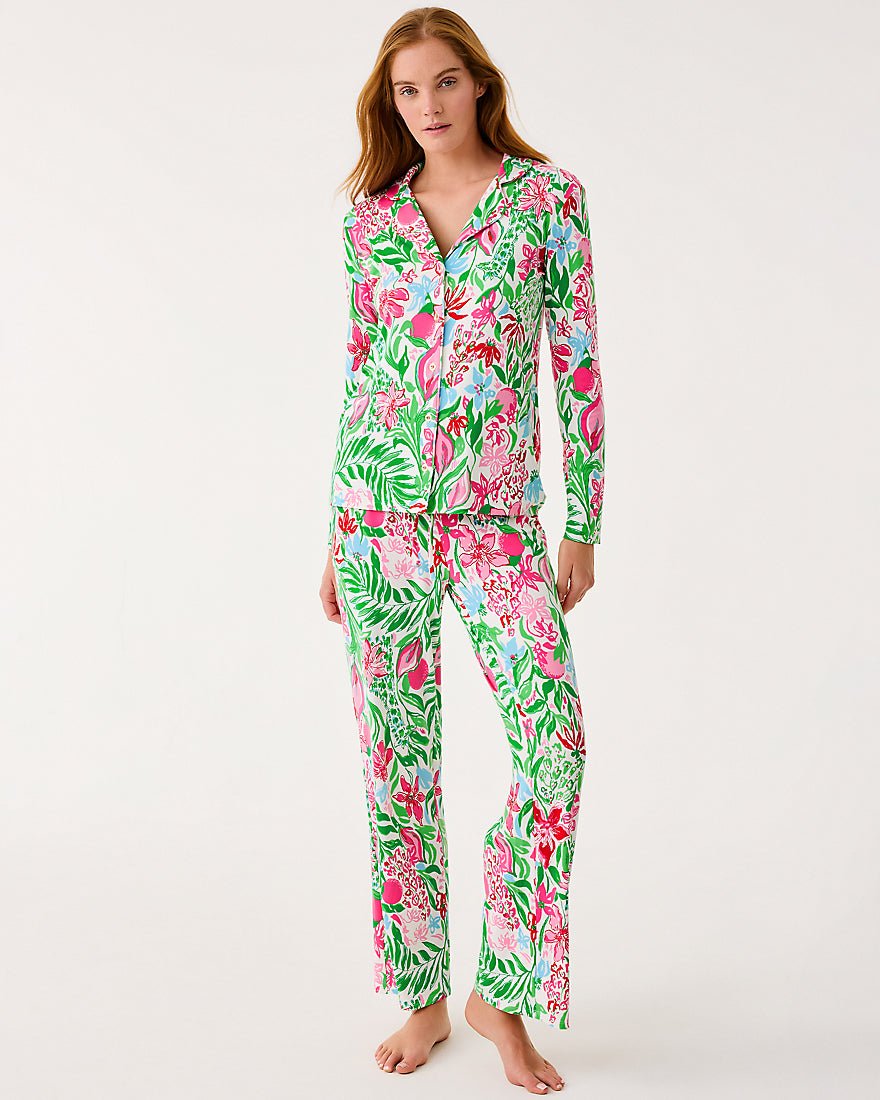 Pj Knit Long Sleeve Button Up Top - Multi Glowing Gardens