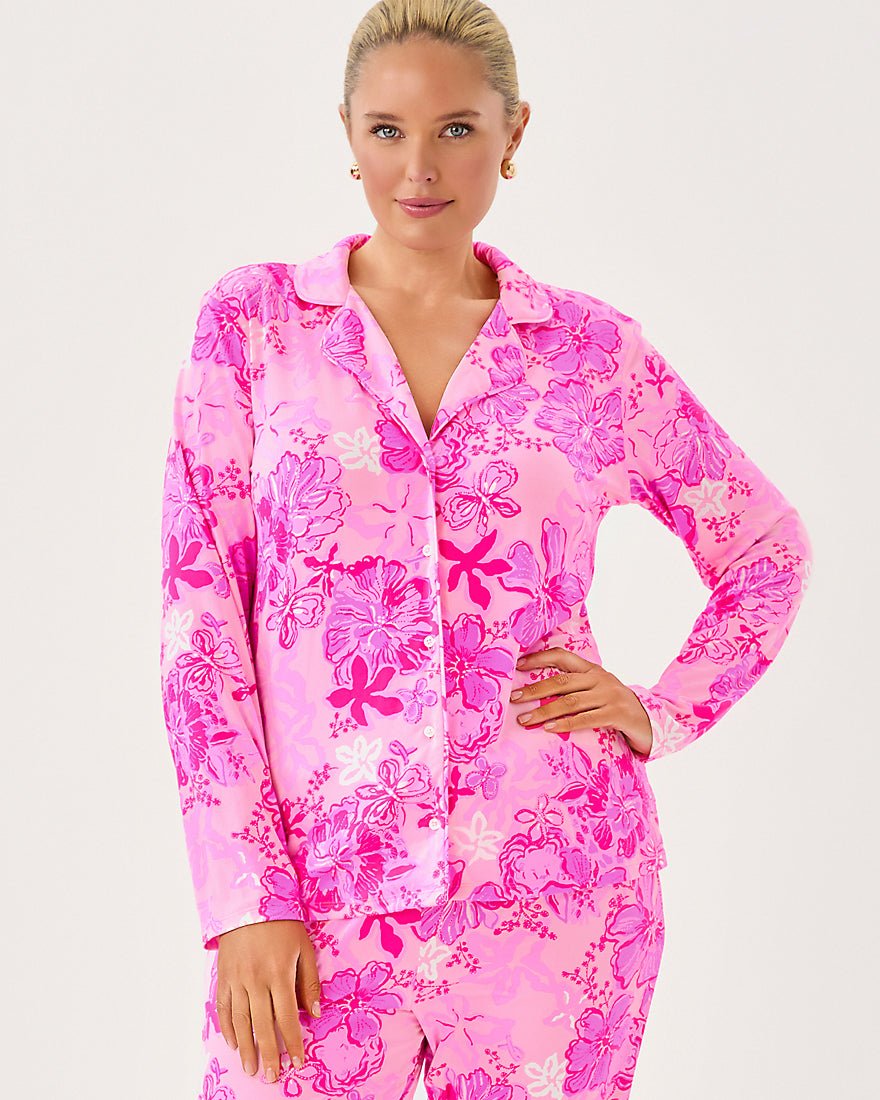 Pj Knit Longsleeve Button Up Top - Parigi Pink Supporting Squad