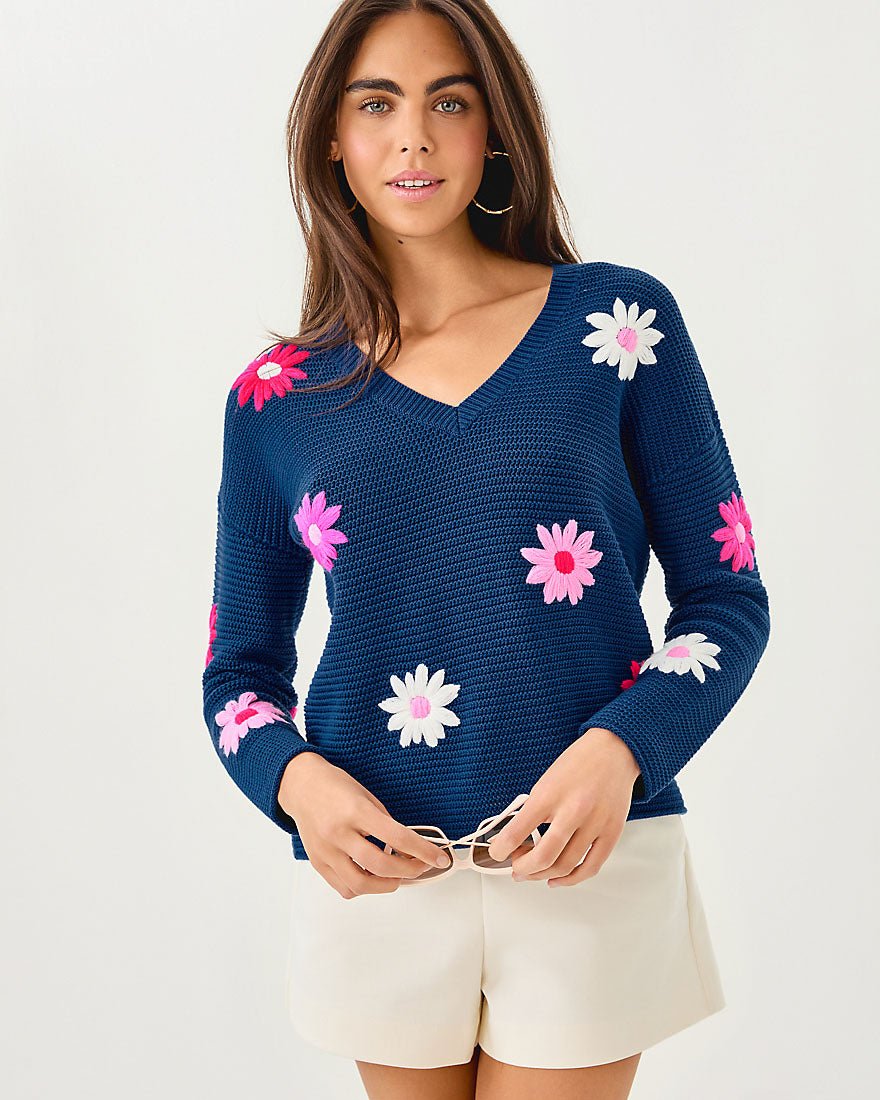 Tensley Sweater - Starlight Navy Garden Oasis Embroidery