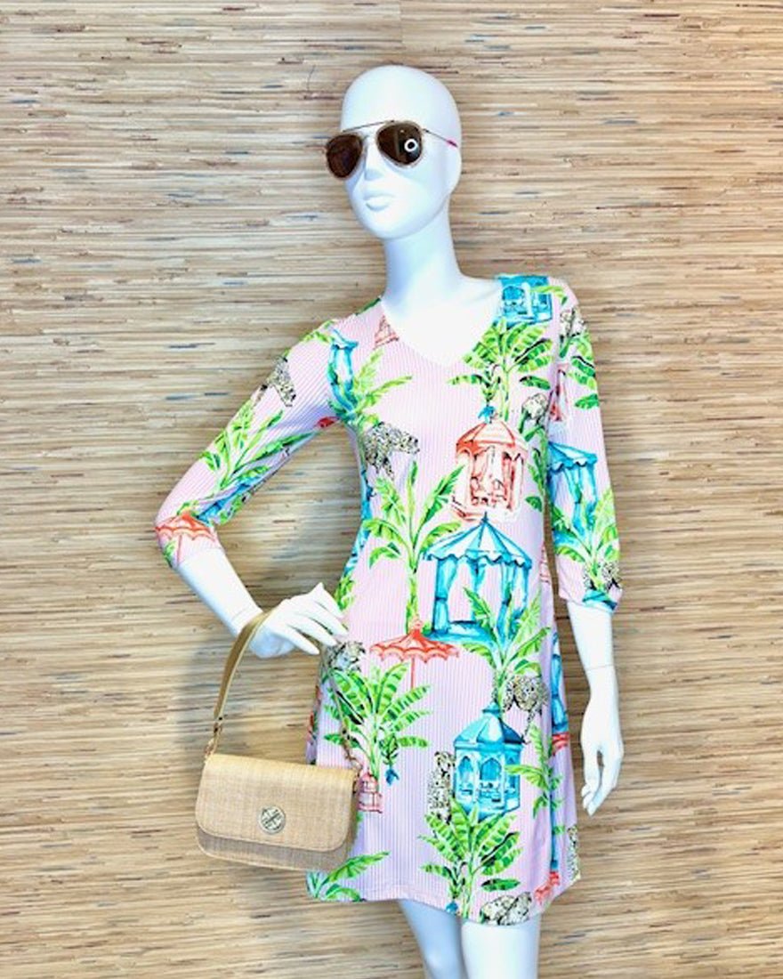 Three Quarter Ruched Sleeve Dress - Royal Palm Pink