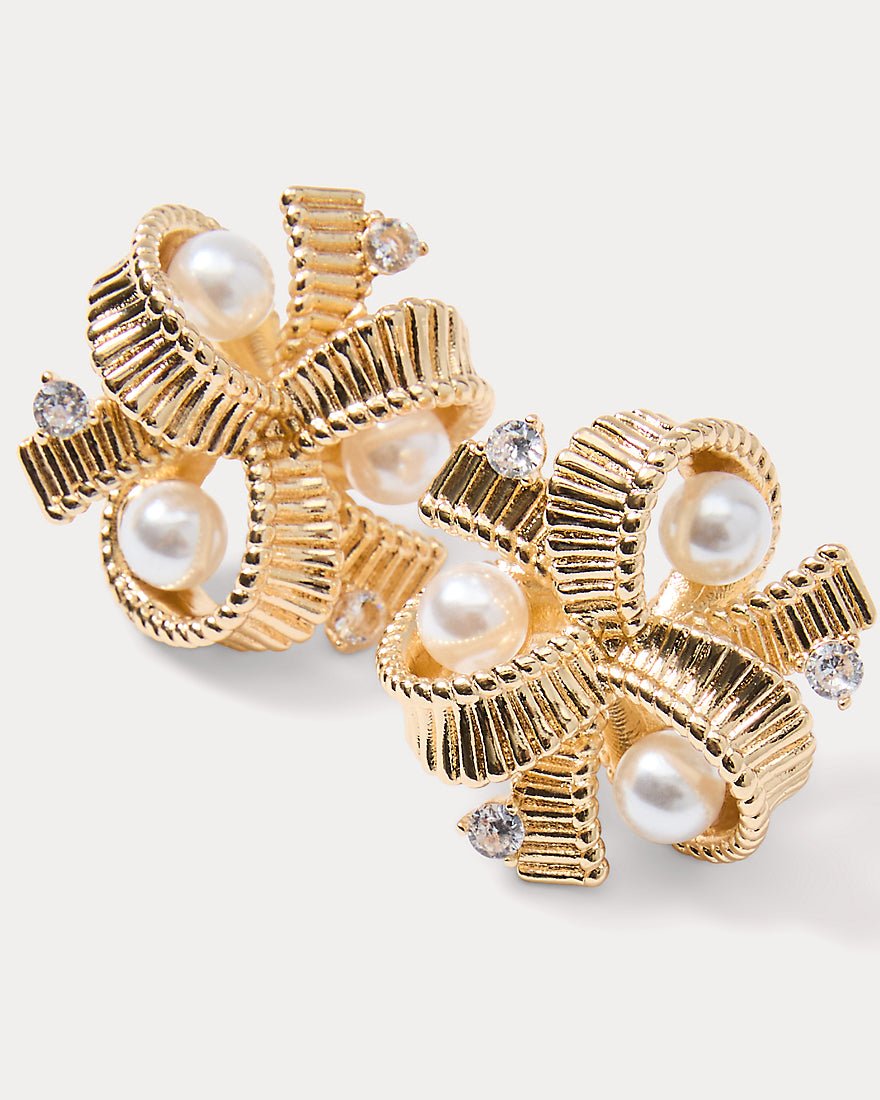 Tis The Season Pearl Cluster Earrings - Gold Metallic