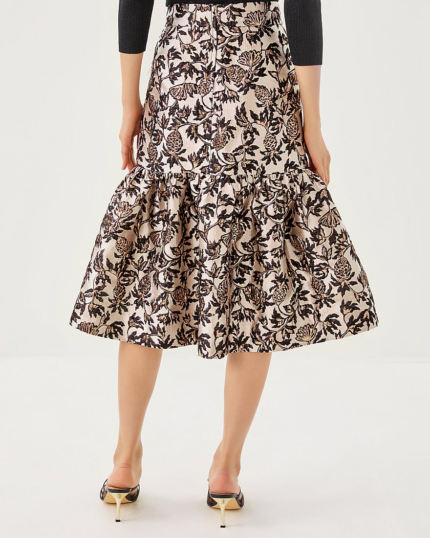 Valora Midi Skirt - Noir Pineapple Puff Metallic Jacquard