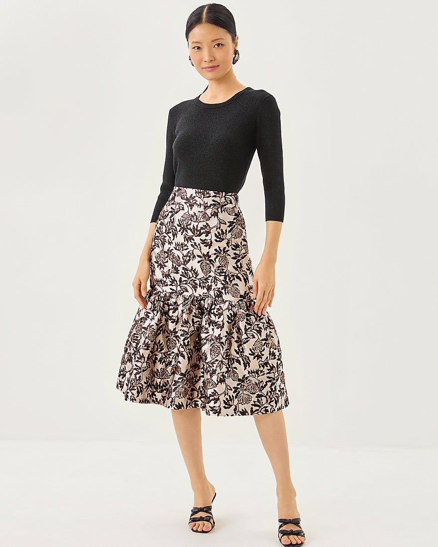 Valora Midi Skirt - Noir Pineapple Puff Metallic Jacquard
