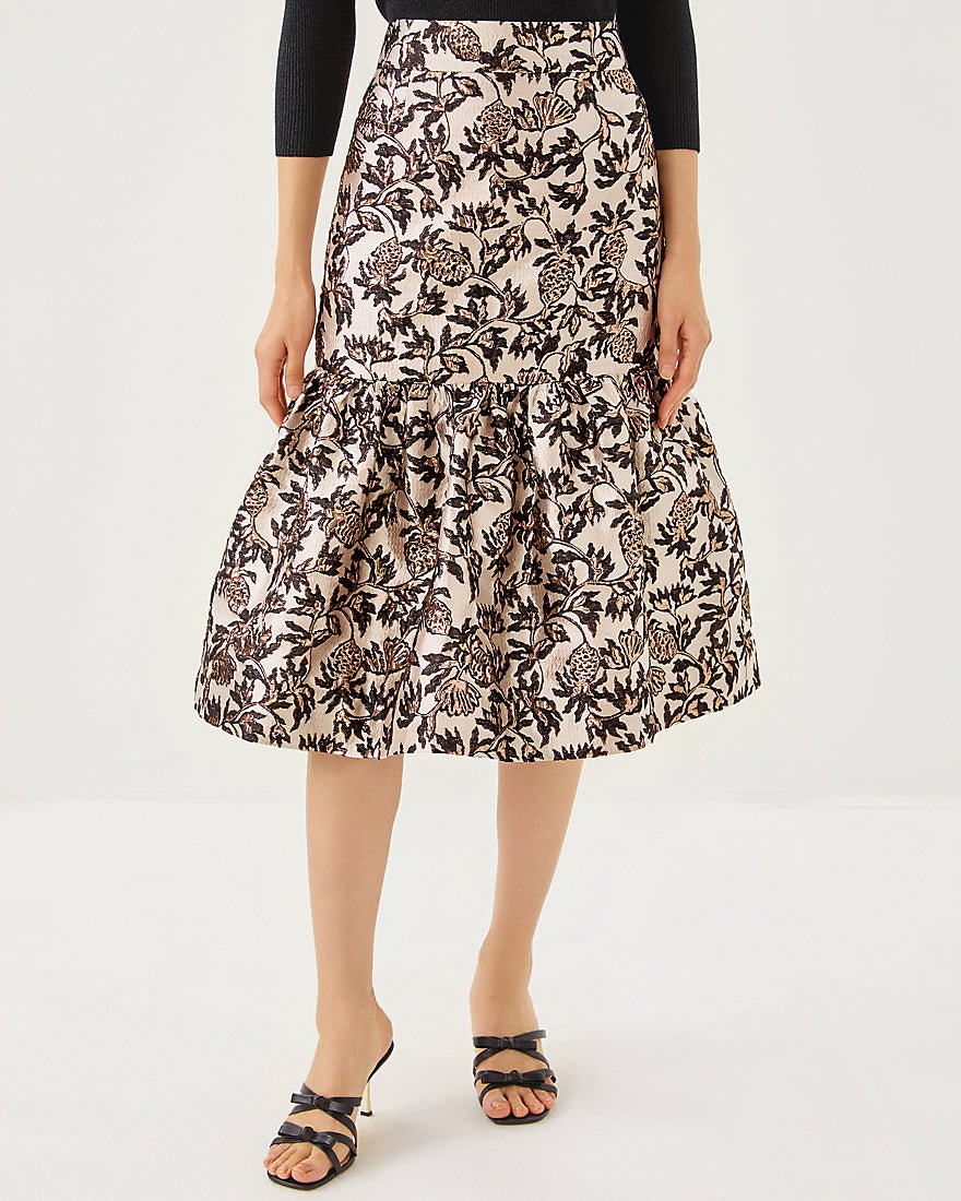 Valora Midi Skirt - Noir Pineapple Puff Metallic Jacquard