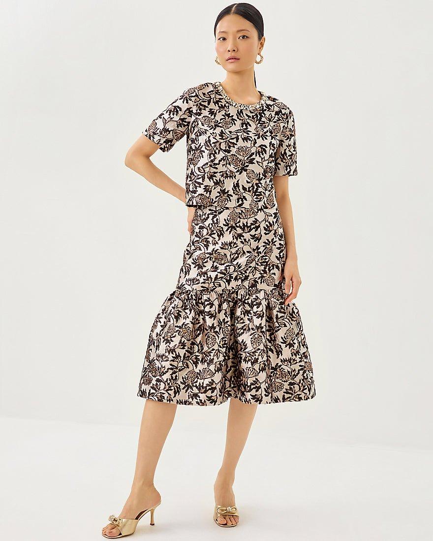 Valora Midi Skirt - Noir Pineapple Puff Metallic Jacquard