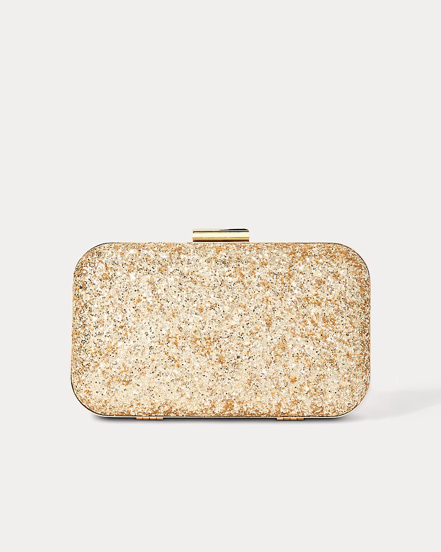 Wanda Bow Glitter Clutch - Gold Metallic