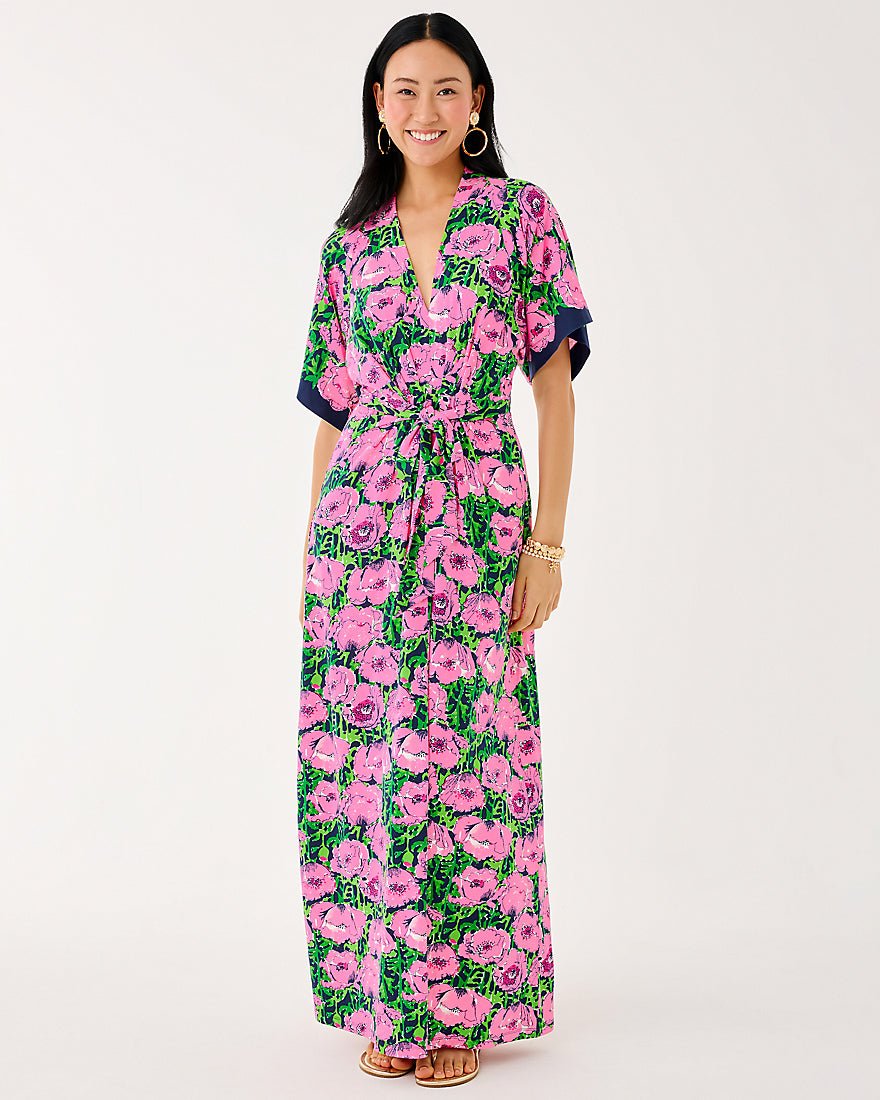 Wisteria Elbow Sleeve V Neck Maxi Dress - Low Tide Navy Florrie