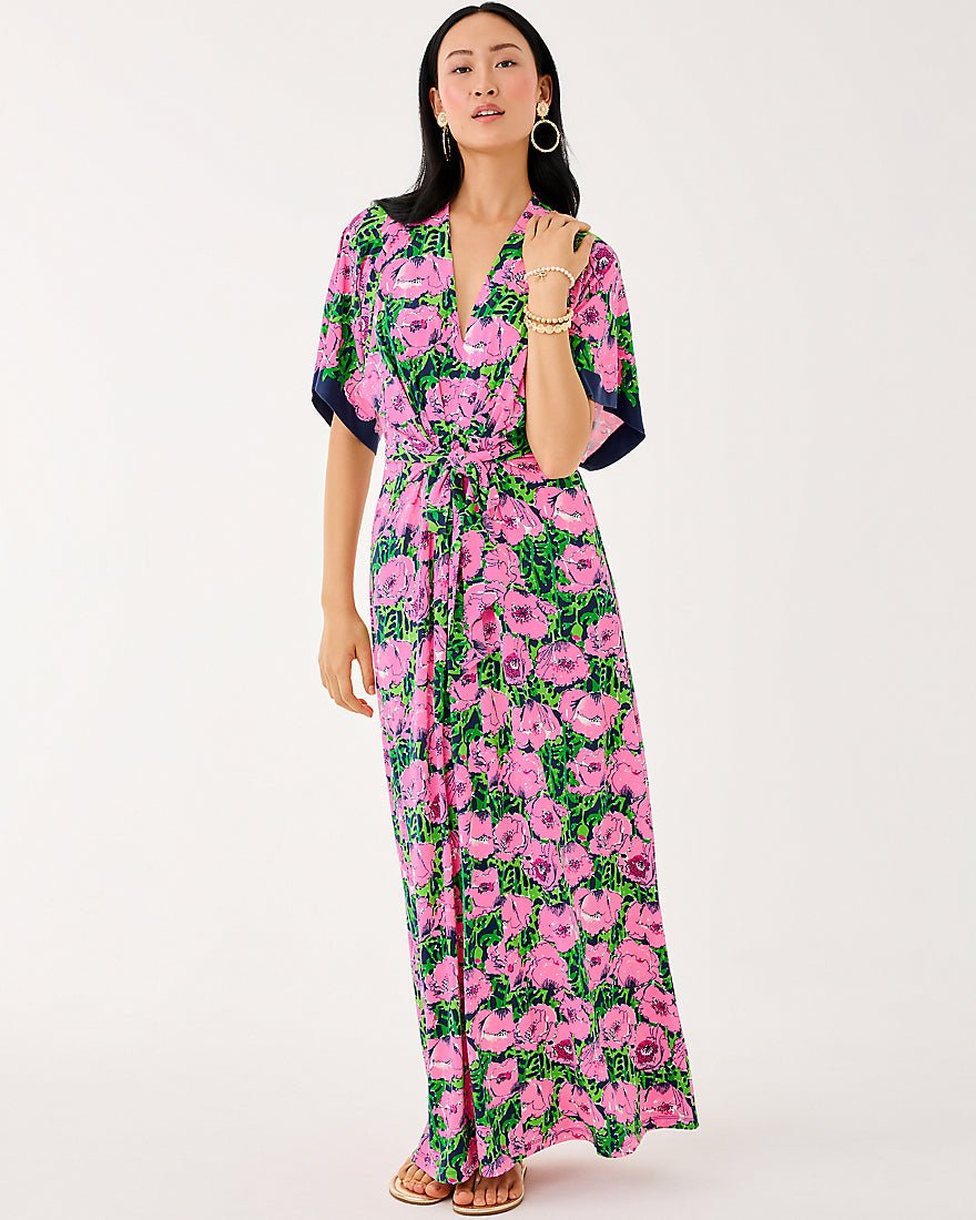 Wisteria Elbow Sleeve V Neck Maxi Dress - Low Tide Navy Florrie