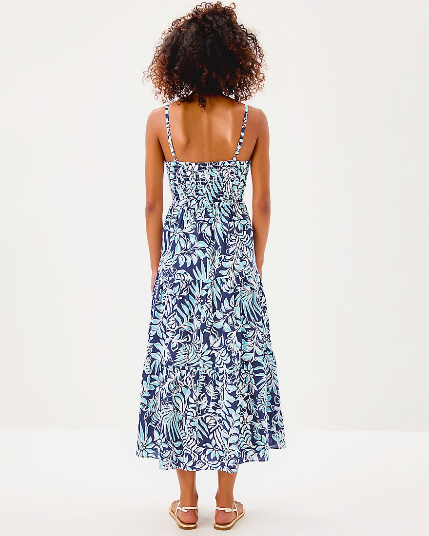 Zanna Cotton Midi Dress - Sapphire Pool Summer Shorelines