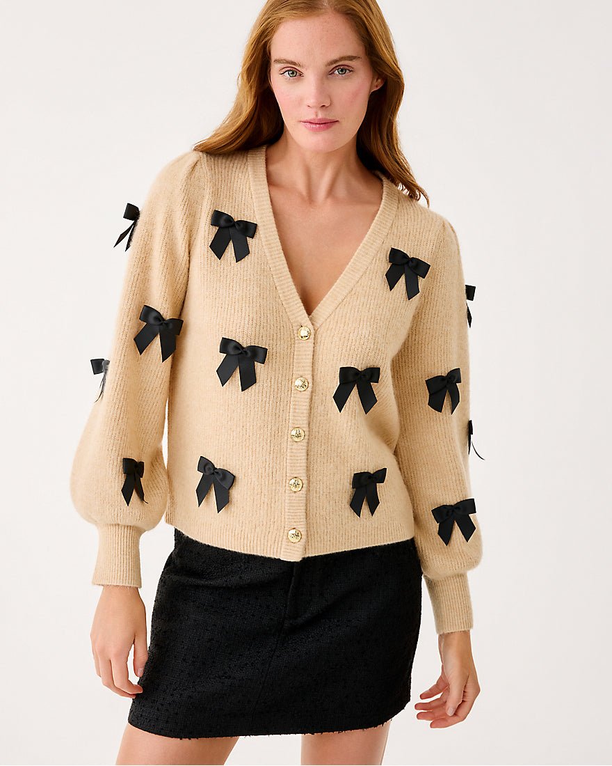 Zarie Cardigan - Heathered Wicker Tan Party Bows