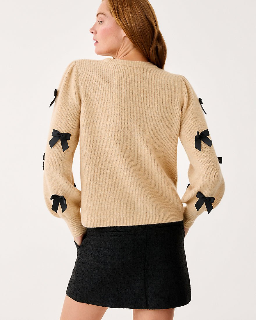 Zarie Cardigan - Heathered Wicker Tan Party Bows