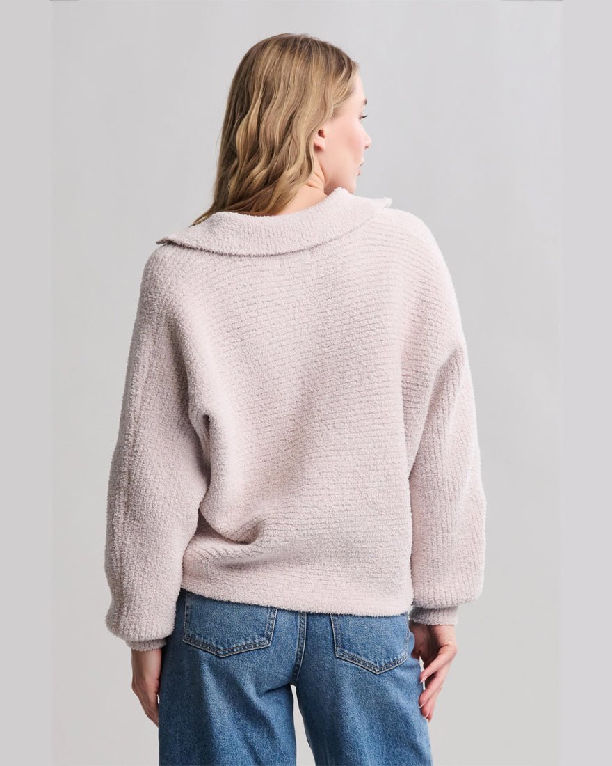 Cozychic Dolman Sleeve Collared Pullover - Stone