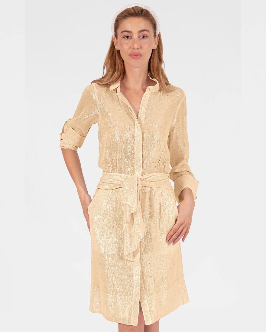 Gretchen Scott - Breezy Blouson Dress - Gold Shimmy Lurex