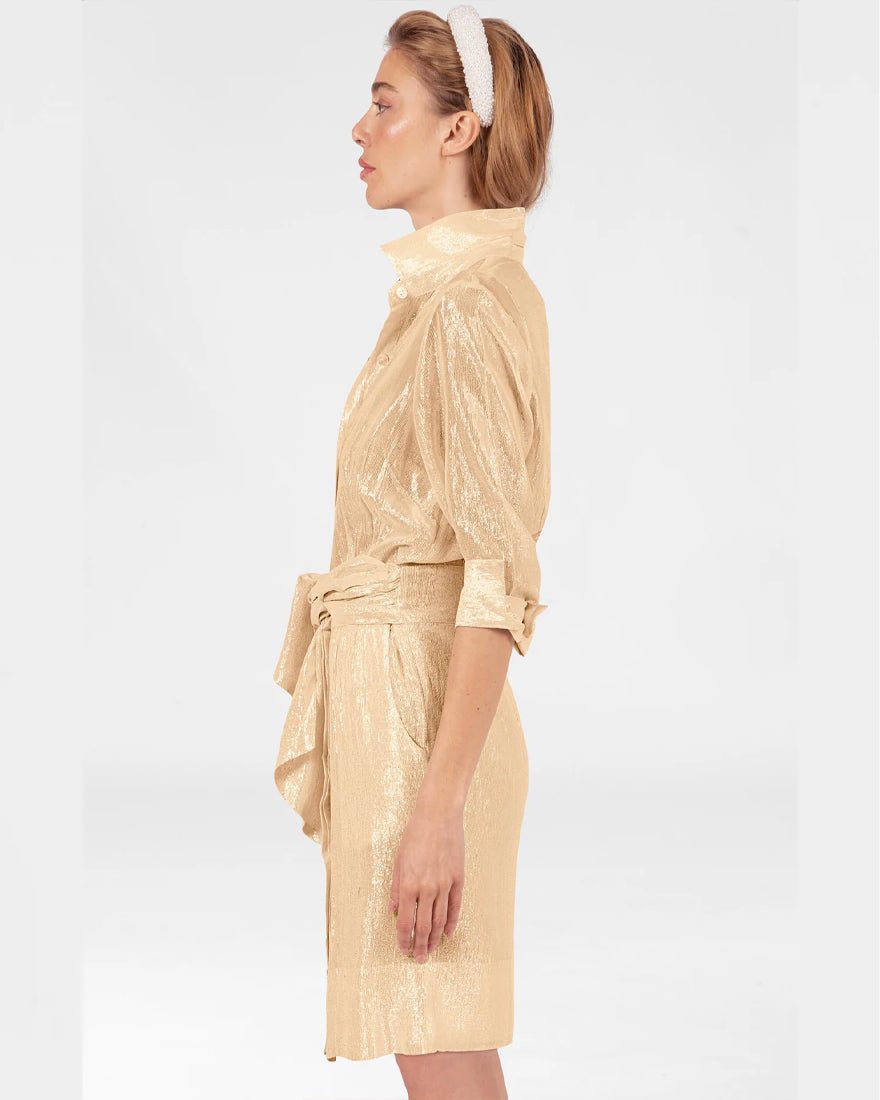 Gretchen Scott - Breezy Blouson Dress - Gold Shimmy Lurex
