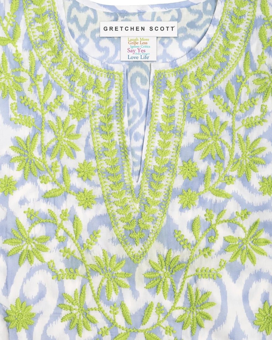 Gretchen Scott - Embroidered Tunic Top - Light Blue Arabesque