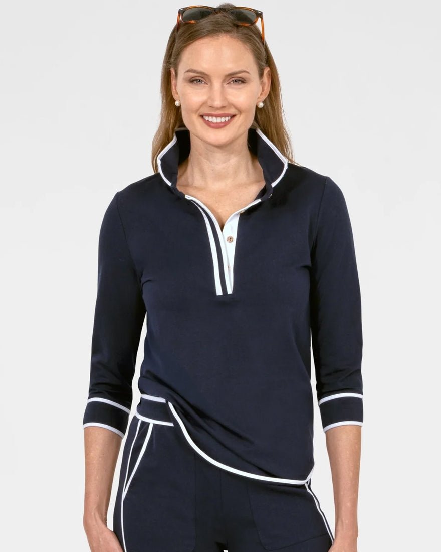 Gretchen Scott - Trim It Up Pop Over Top - Navy White