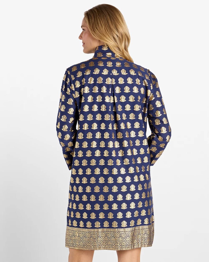 Jude Connally - Helen Dress - Foulard Border Navy Gold
