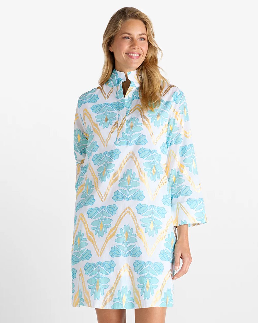 Jude Connally - Helen Dress - Gilded Flora Light Aqua