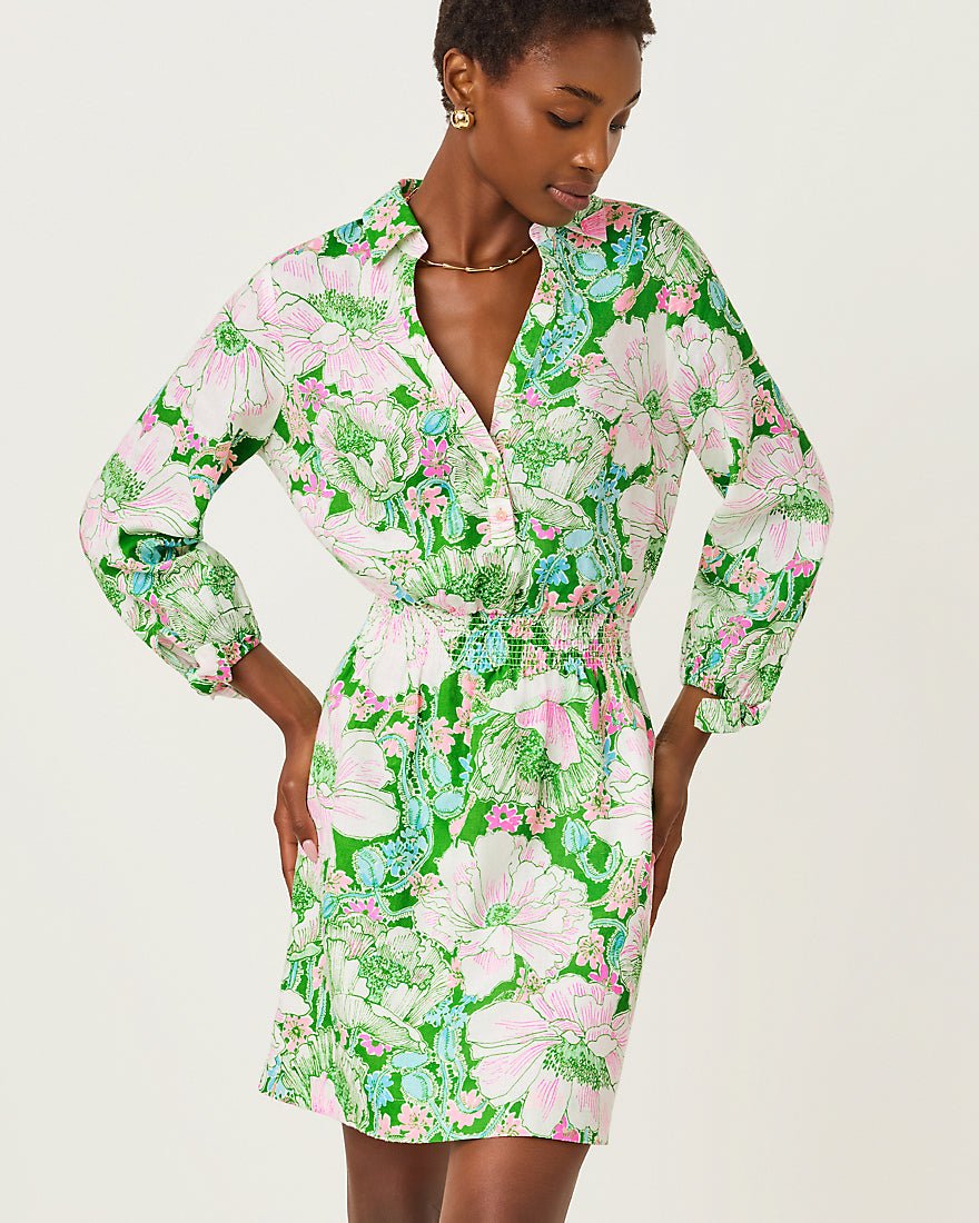 Lilly Pulitzer - Abralynn Linen Shirtdress - Putting Green Poppyland