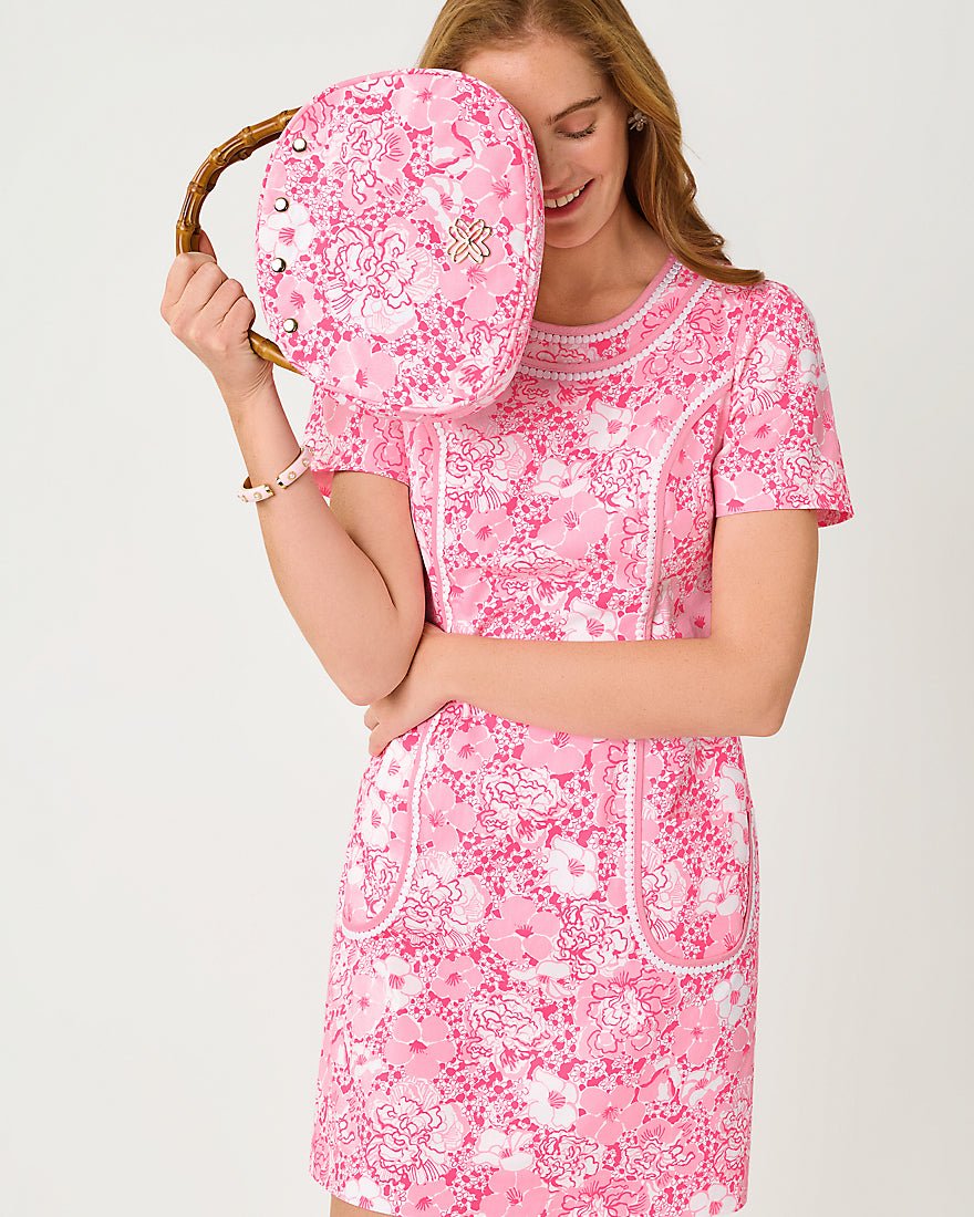 Lilly Pulitzer - Adetta Short Sleeve Stretch Shift Dress - Conch Shell Pink Burst Of Joy