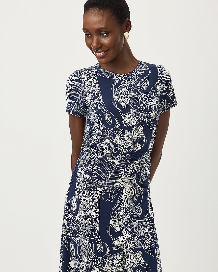 Lilly Pulitzer - Alma Midi Dress Upf 50 Plus - Low Tide Navy Lil Palm Prowl