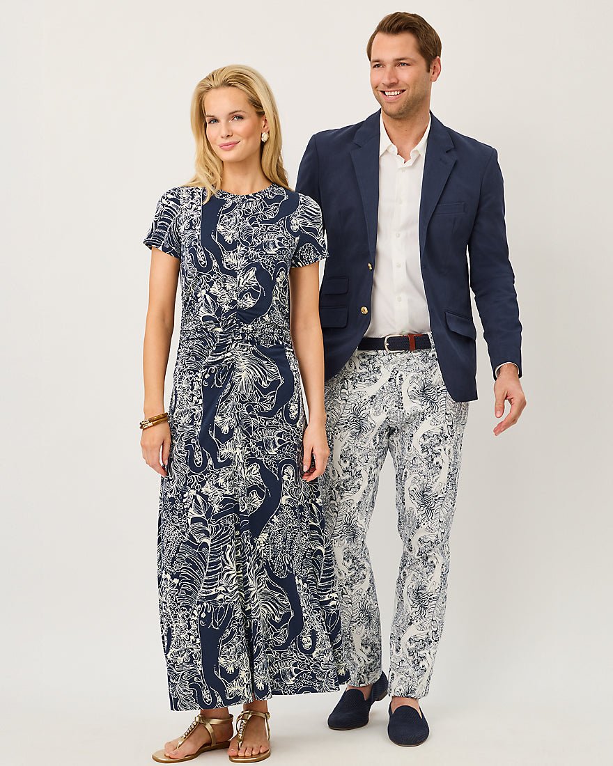 Lilly Pulitzer - Alma Midi Dress Upf 50 Plus - Low Tide Navy Lil Palm Prowl