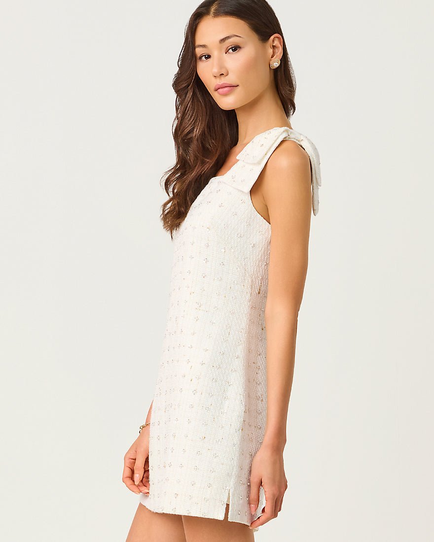 Lilly Pulitzer - Anders Skirted Romper - Resort White Flower Pearl Embellished Boucle