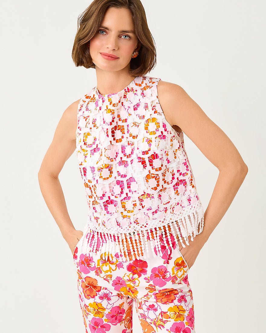 Lilly Pulitzer - Annaleese Sleeveless Cropped Top - Resort White Pansy Fansy