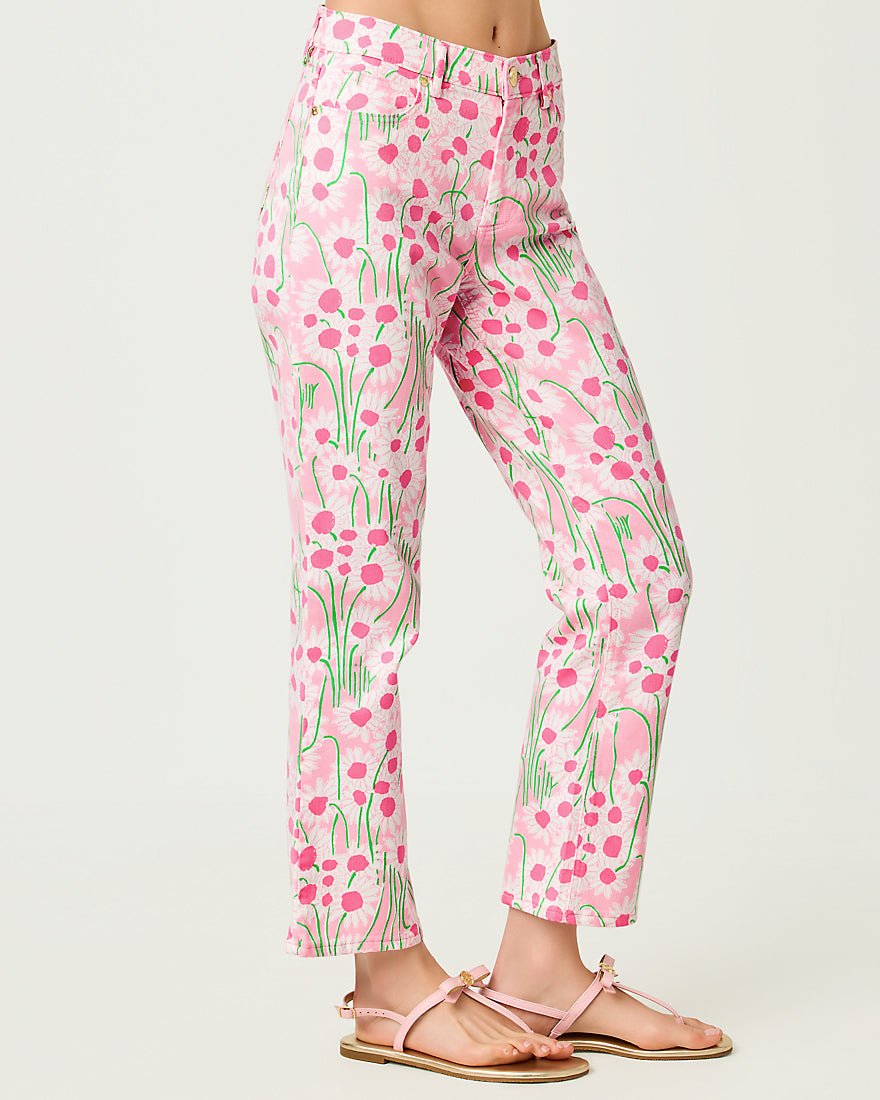 Lilly Pulitzer - Annet High Rise Crop Flare Jean - Conch Shell Pink Sunny Daisies
