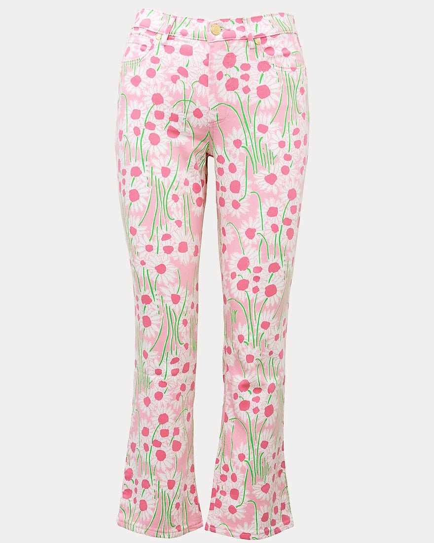 Lilly Pulitzer - Annet High Rise Crop Flare Jean - Conch Shell Pink Sunny Daisies
