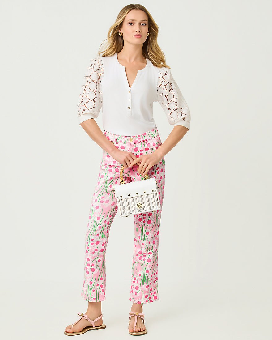 Lilly Pulitzer - Annet High Rise Crop Flare Jean - Conch Shell Pink Sunny Daisies