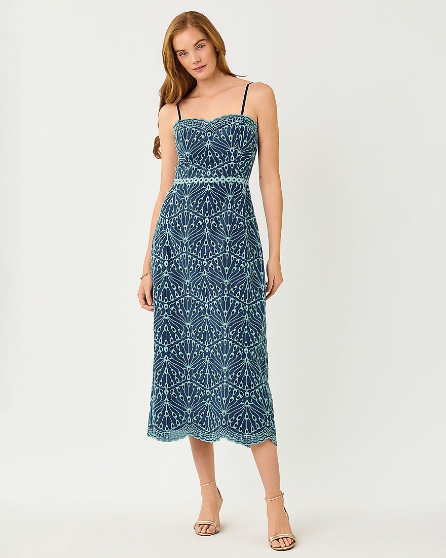 Lilly Pulitzer - Arlin Midi Dress - Starlight Navy X Capri Blue Queen Scallop Eyelet
