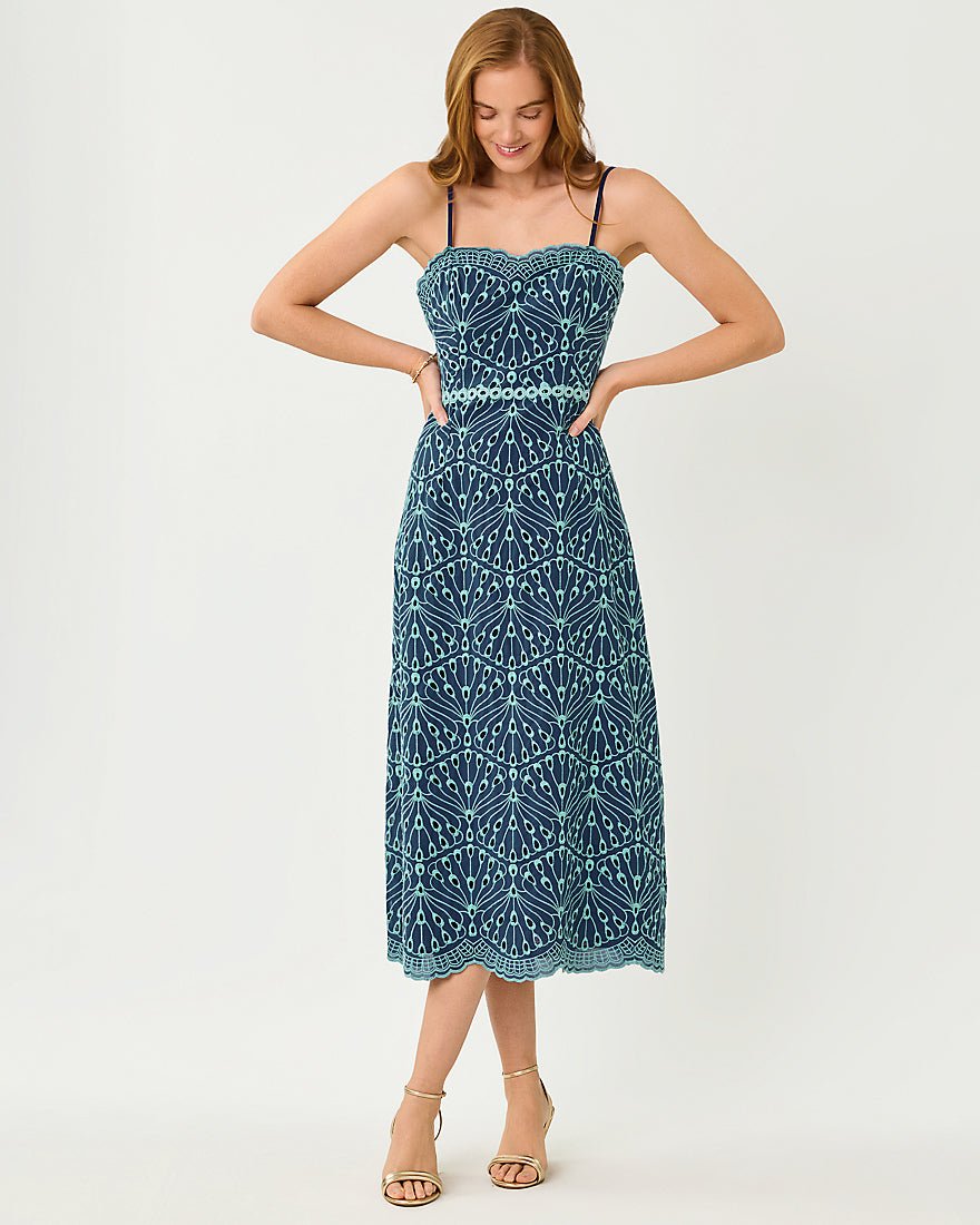 Lilly Pulitzer - Arlin Midi Dress - Starlight Navy X Capri Blue Queen Scallop Eyelet