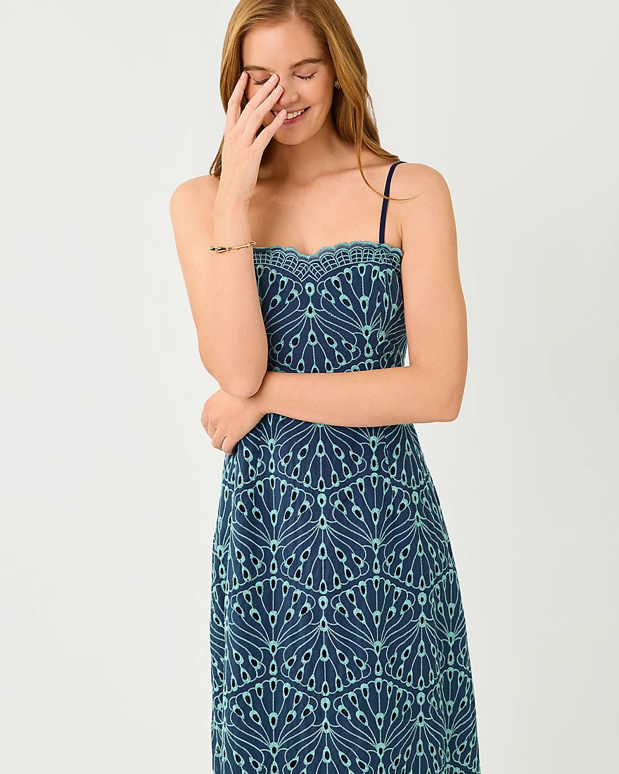 Lilly Pulitzer - Arlin Midi Dress - Starlight Navy X Capri Blue Queen Scallop Eyelet