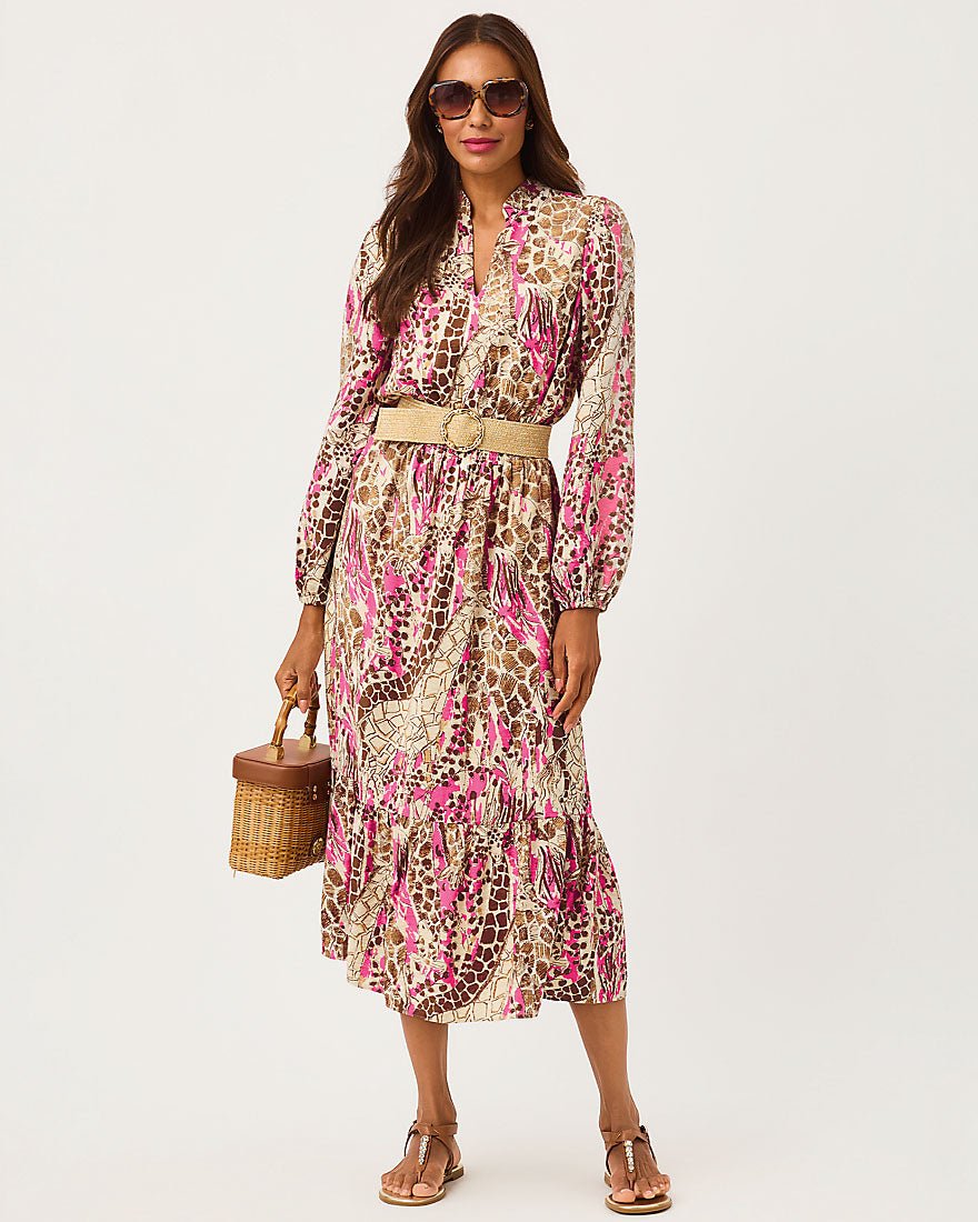Lilly Pulitzer - Axton Midi Dress - Pink Aster Sketching On Safari
