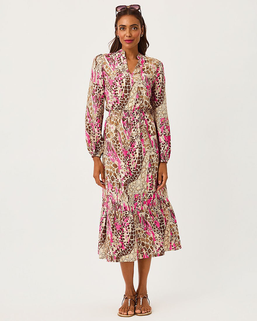 Lilly Pulitzer - Axton Midi Dress - Pink Aster Sketching On Safari
