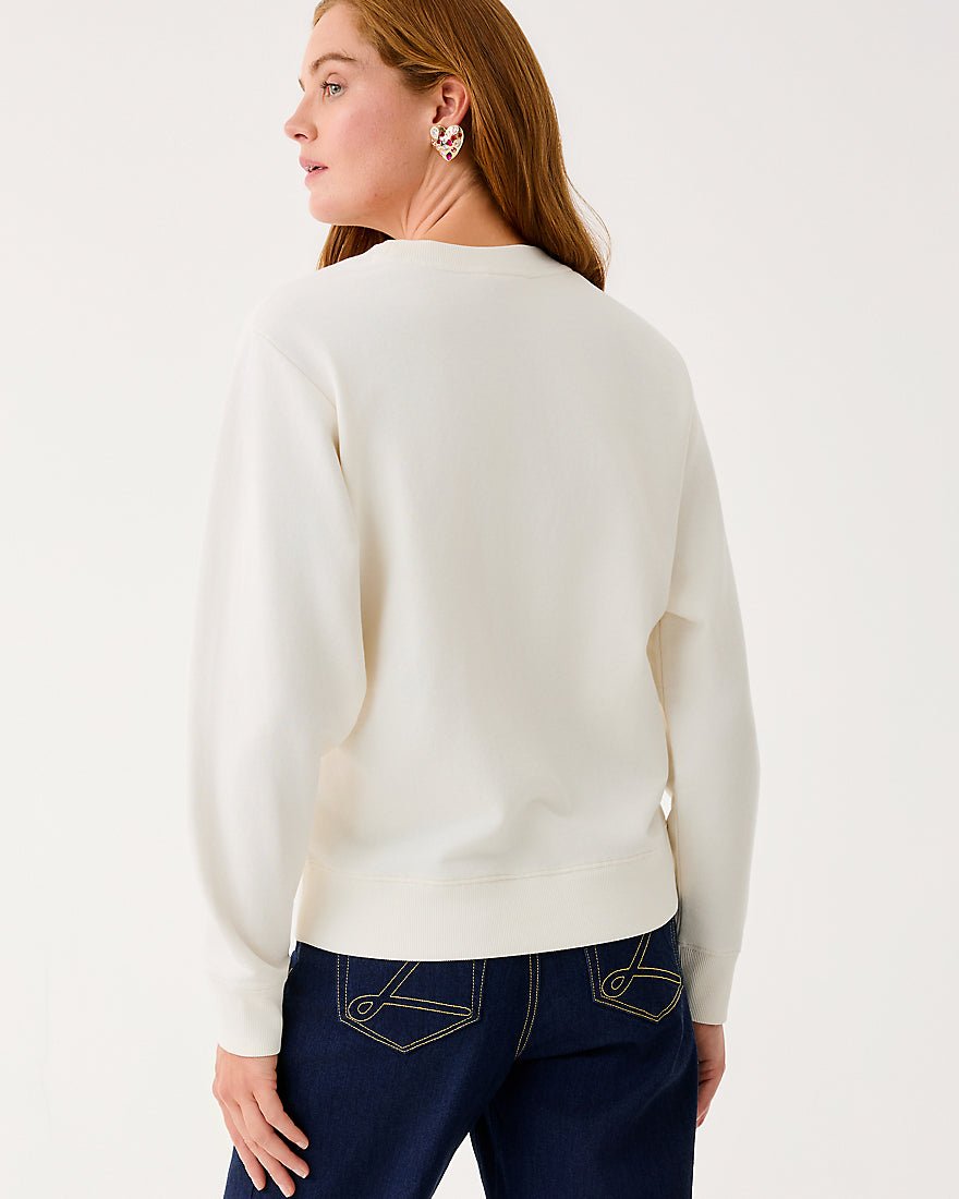 Lilly Pulitzer - Ballad Long Sleeve Sweatshirt - Coconut Love Cat Embroidery