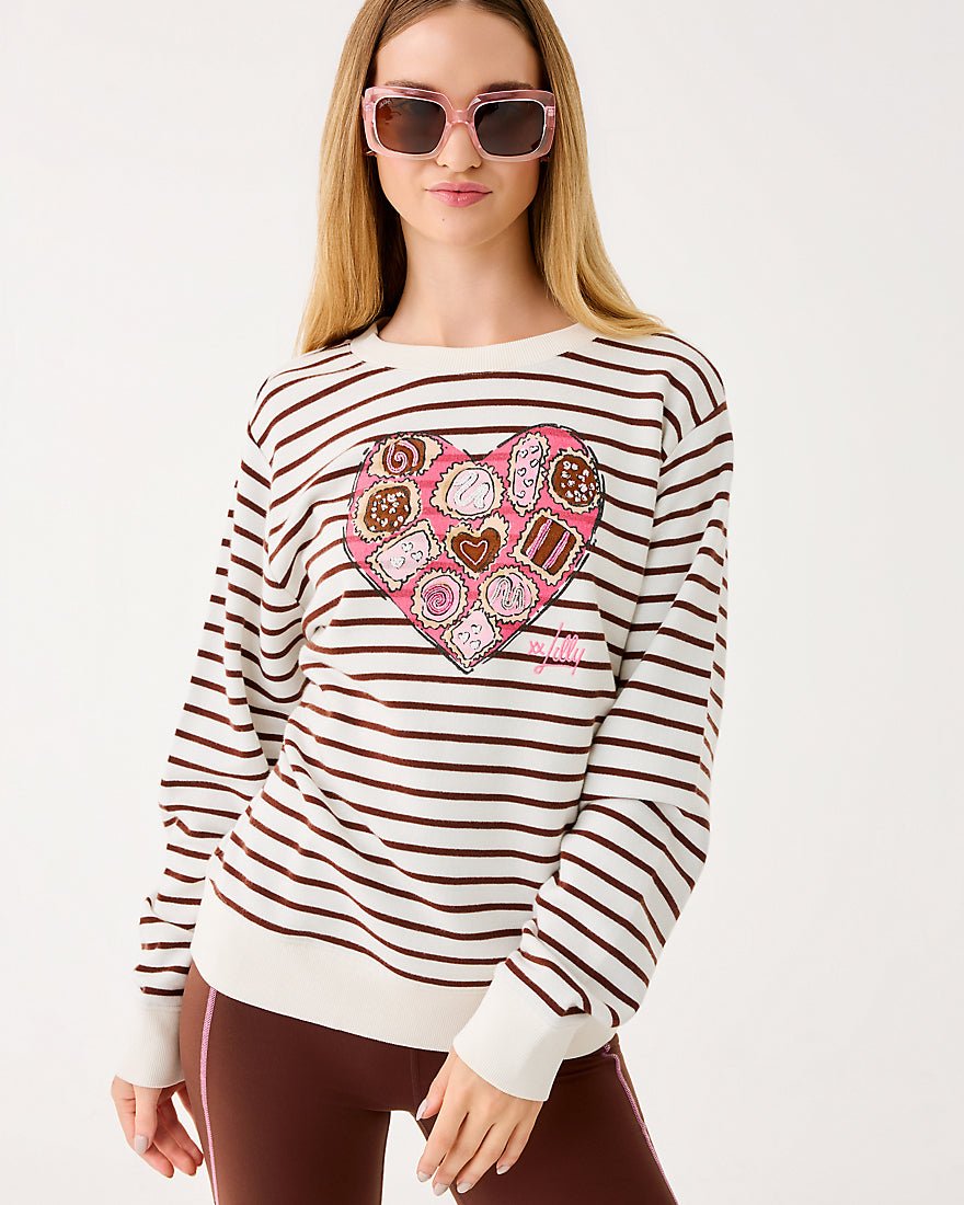 Lilly Pulitzer - Ballad Long Sleeve Sweatshirt - French Roast Box Of Chocolates Embellishment
