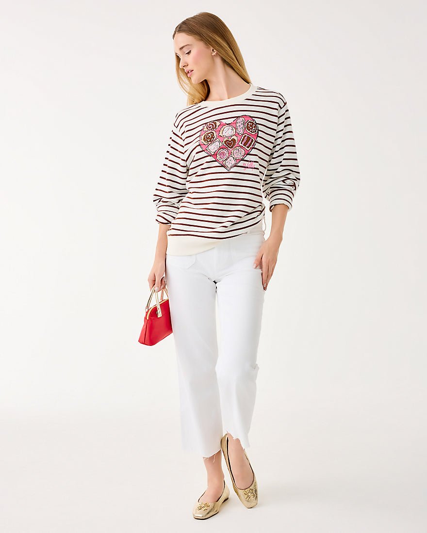 Lilly Pulitzer - Ballad Long Sleeve Sweatshirt - French Roast Box Of Chocolates Embellishment