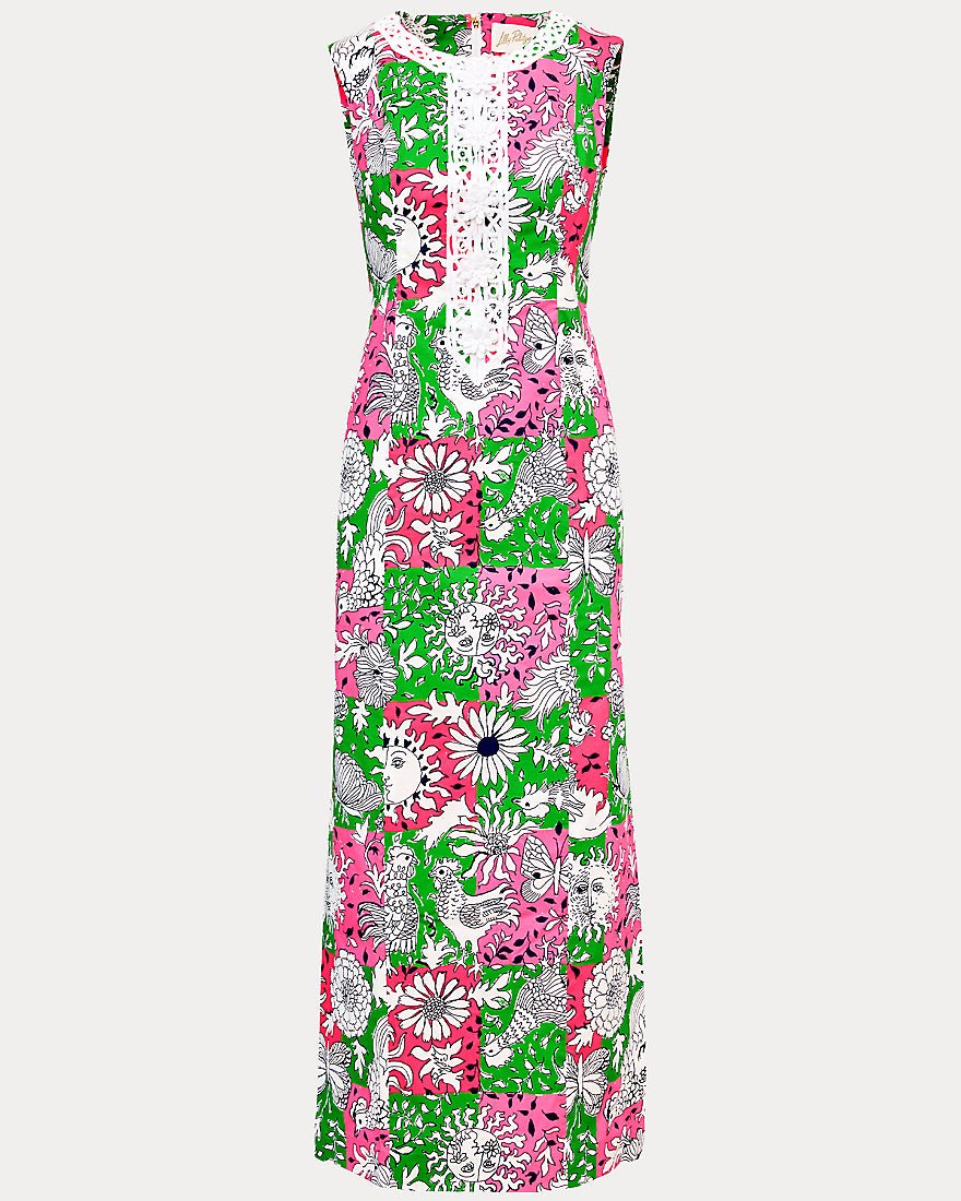 Lilly Pulitzer - Barberine Stretch Maxi Shift Dress - Cherry Blossom Pink Chicken Check
